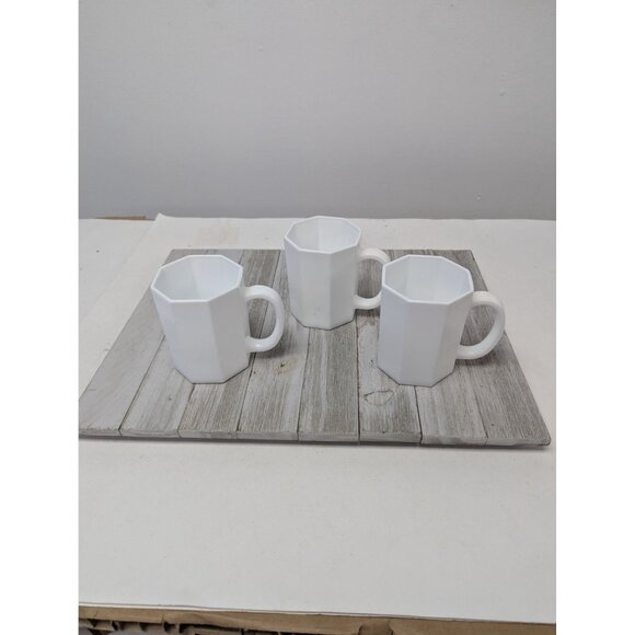 Set of 3 Arcoroc France Octime White Glass Octagon Mugs Coffee - Picture 3 of 5